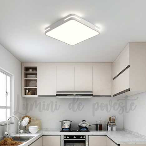 Lustra LED Baie 90W Universee Inspiration White Square, LED inclus, 1 surse de iluminare, Lumina: Ca